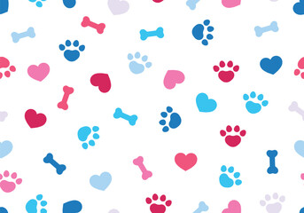 Dog seamless pattern. Bone paw footprint. Adoptation background. Pets adoption. Veterinary care and facilities. Homeless pet rescue