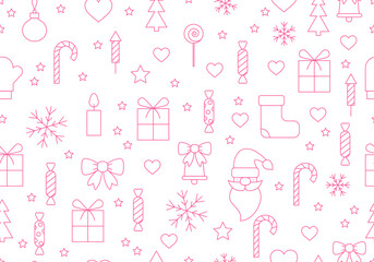 Obraz premium Seamless minimalistic new year, Christmas pattern. Cute holiday background. Winter holidays texture