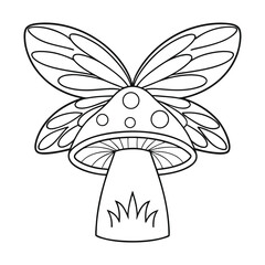 Cute Fairy Sitting on a Mushroom Outline Drawing for Coloring
