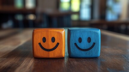 Two smiley face wooden blocks