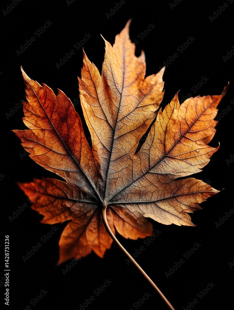 Aufkleber Close-up View of a Dry Autumn Leaf Showcasing Intricate Edges and Cracks Highlighting Seasonal Transformation in Nature