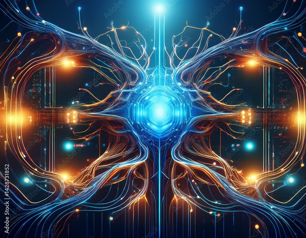 Poster futuristic neural network interface