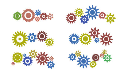 Color round cogwheels set vector graphic. Gears set illustration to use for technology, business, mechanics, engineering projects. 