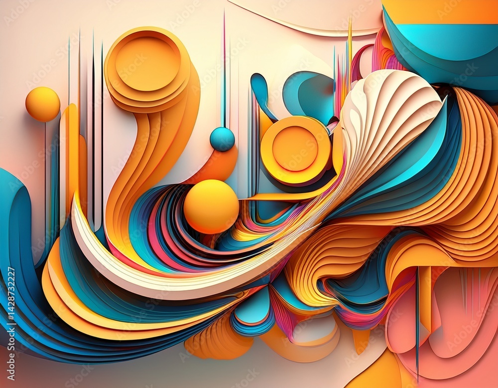 Poster generative design artwork of abstract generated shapes composition