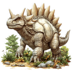 Fototapeta premium Ancient Armored Stegosaurus: A majestic depiction of a Stegosaurus, with its iconic plated back and spiky tail, brought to life in a stunning artistic illustration.