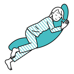 睡眠　枕を抱いて眠る女性イラスト

