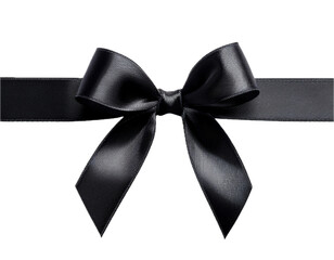 Elegant black ribbon tied in bow isolated on transparent background