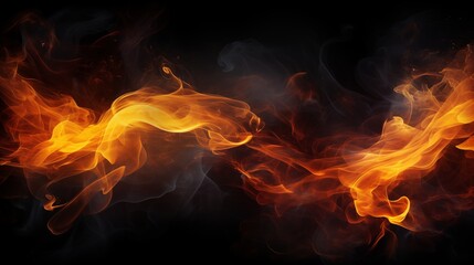 Orange flames and dark smoke on black background