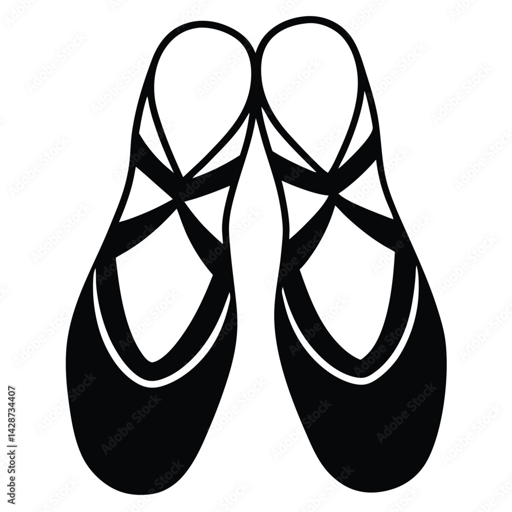 Poster isolated black vector dancer using element ballet slippers with white background