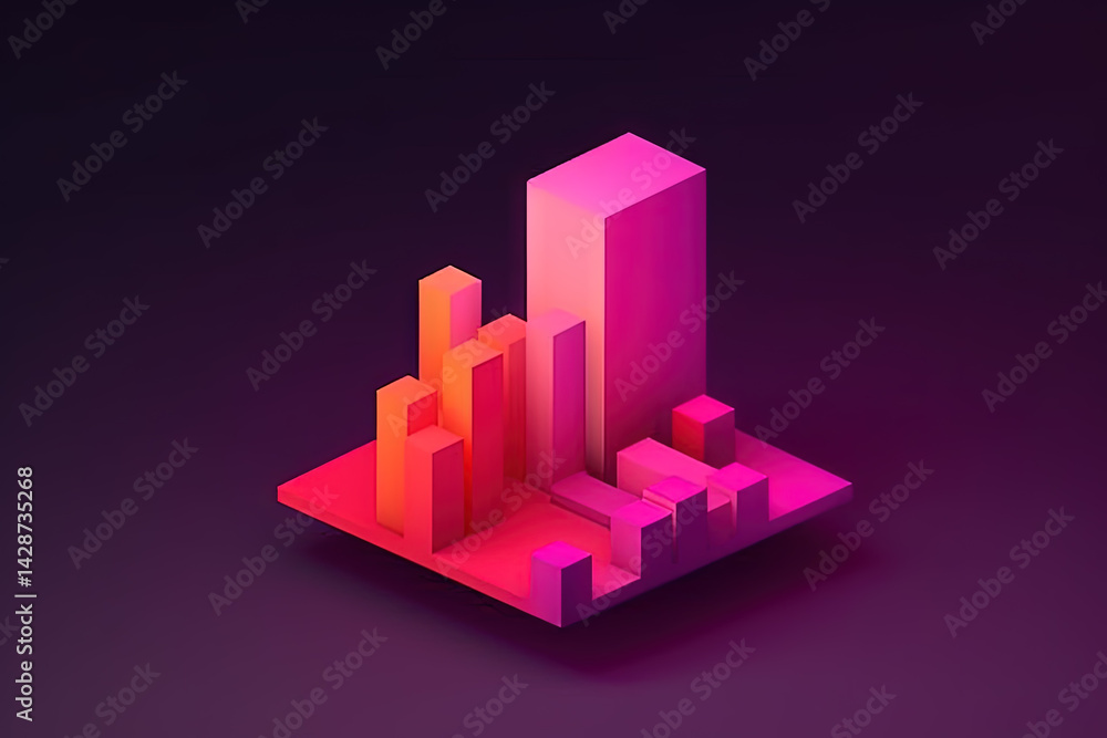 Poster 3D business graph with organized bars and information blocks. Abstract infographic element. Business growth and development to success concepts