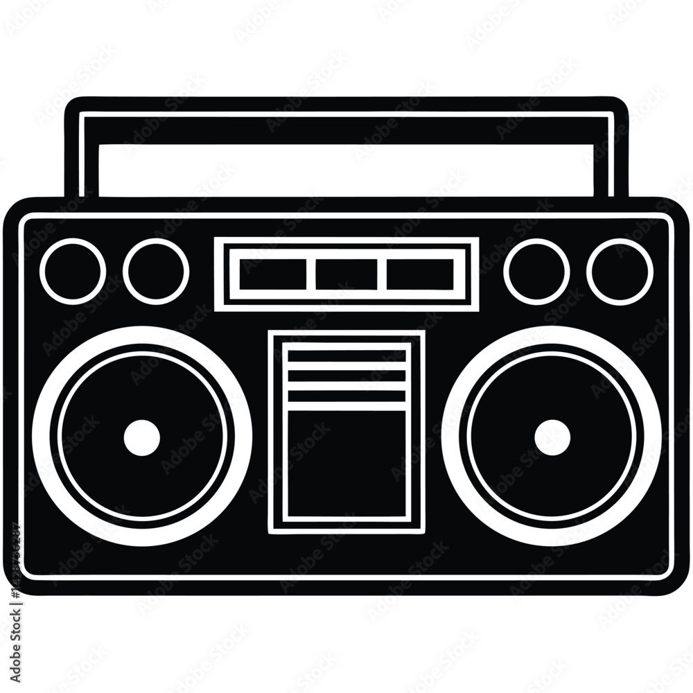 Poster isolated black vector dancer using element boombox with white background
