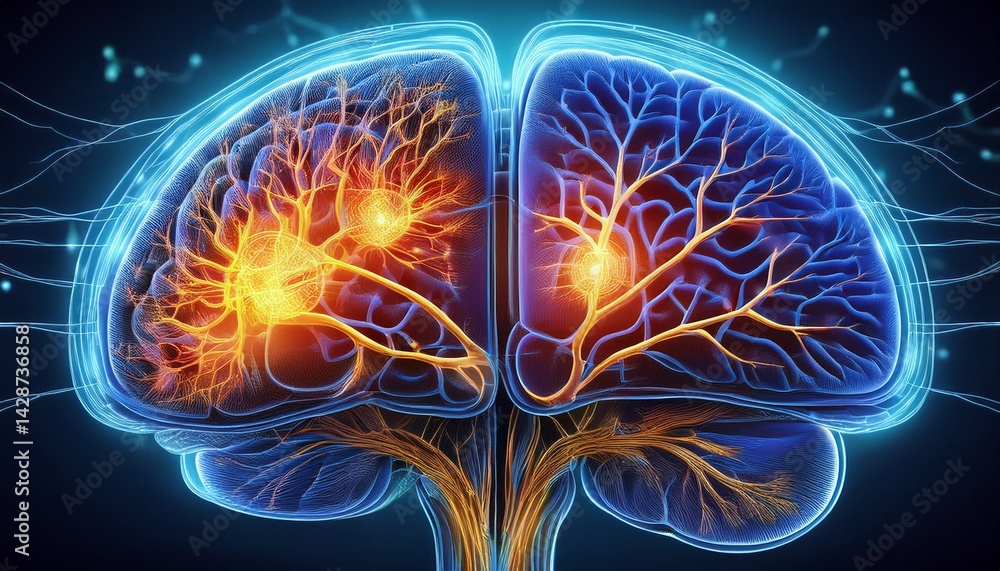 Poster hippocampus and amygdala brain anatomy highlighted in limbic system with neurons and nuclei in neuro