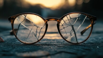 Shattered Vision: A Broken Spectacle at Sunset