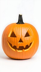 Carved Halloween pumpkin with a menacing grin against a white backdrop