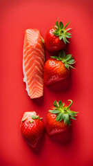 Strawberries in delectated mood and unnatural colors on different background