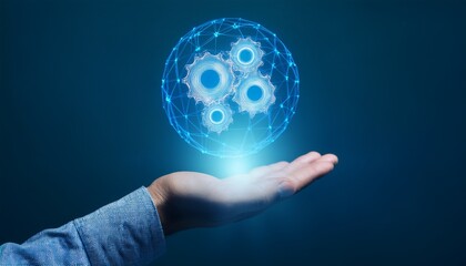 A man is holding a translucent gear assembly on his hand