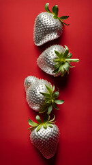 Strawberries in delectated mood and unnatural colors on different background