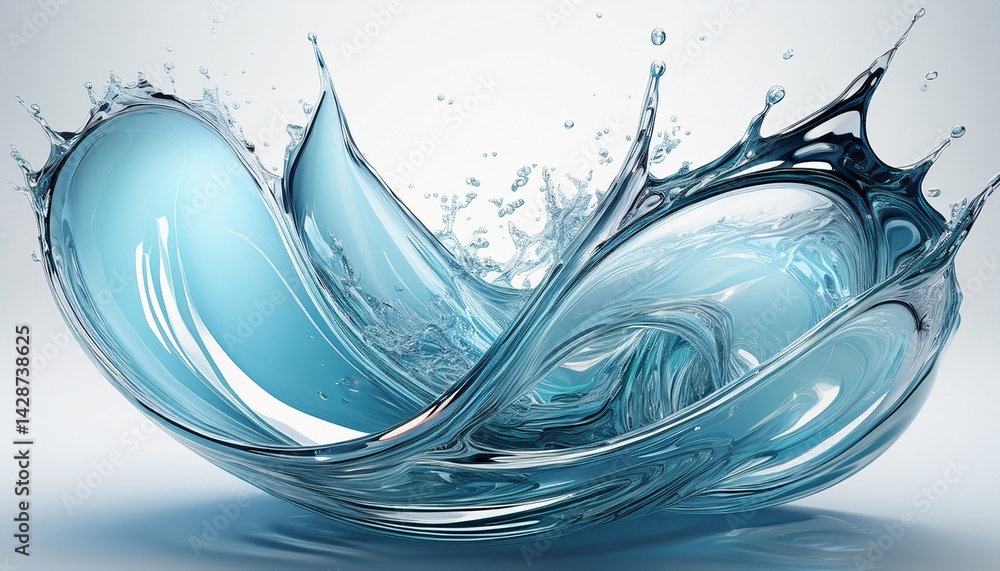 Poster glistening clear water splash frozen in an abstract futuristic 3d texture isolated on a white backgr