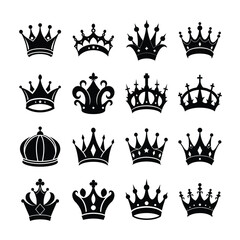 Crown vector silhouette set