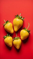 Strawberries in delectated mood and unnatural colors on different background