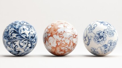 Three decorative spheres with intricate floral designs