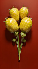 Strawberries in delectated mood and unnatural colors on different background