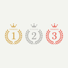 Fototapeta premium Ranking Badge Set with Gold, Silver and Bronze Crowns