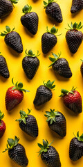 Strawberries in delectated mood and unnatural colors on different background