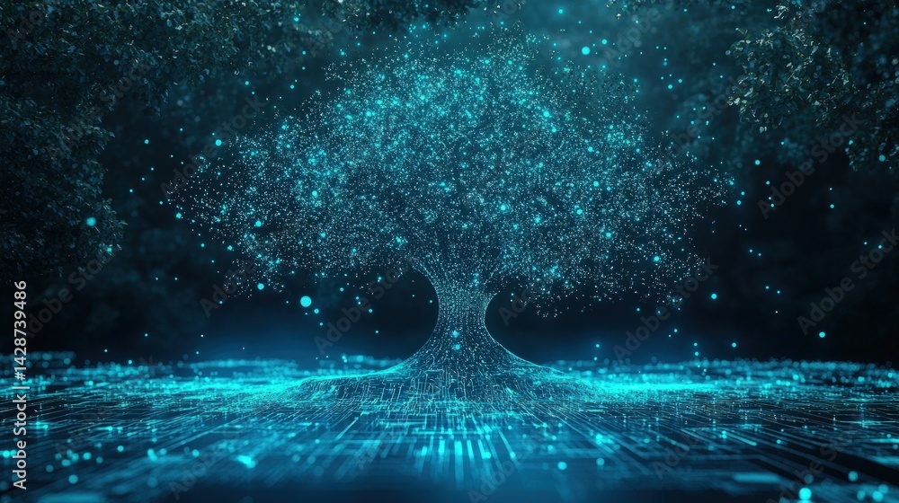 Poster digital tree of light on a digital network