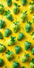 Strawberries in delectated mood and unnatural colors on different background