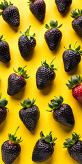 Strawberries in delectated mood and unnatural colors on different background