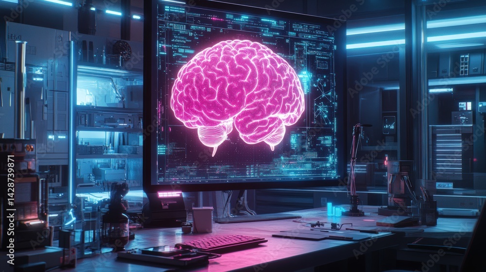 Aufkleber futuristic brain scan in a lab setting