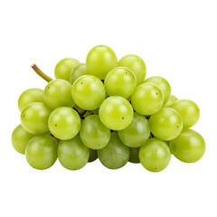 Fresh green grapes clustered together on white background