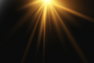 Golden light effect from spotlight and star rays.