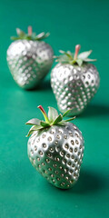 Strawberries in delectated mood and unnatural colors on different background