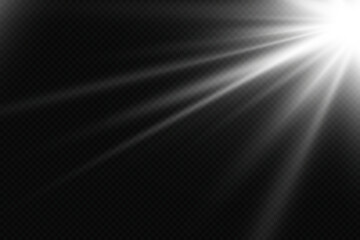 White glowing light rays. On a transparent background.