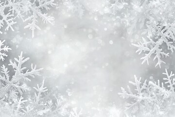 Silver Glitter Snowflake Border, Winter Festive Design, Bokeh Sparkle on Grey