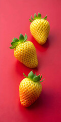 Strawberries in delectated mood and unnatural colors on different background