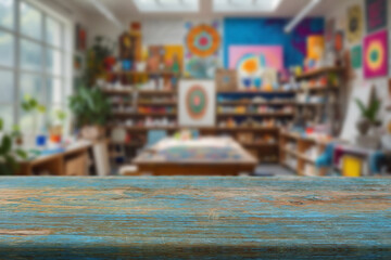 Paint brush and bottle at wood table. Paintbrush and art painter artist tools on desk background texture. Painting supplies in artist studio