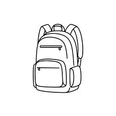 Backpack icon in minimalistic line art style representing travel and daily use