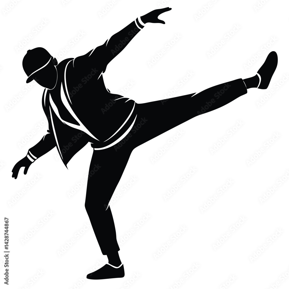 Poster isolated black vector dancer using element hip hop freeze pose with white background
