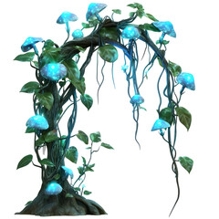 glowing bioluminescent jungle vines with tropical flowers isolated on transparent background