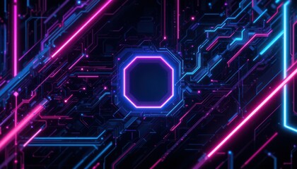 Abstract Neon Circuit Pattern with Octagon