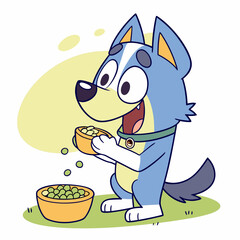 Bluey Cartoon Dog Eating Lima Beans Vector Illustration