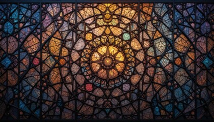 Intricate Colorful Geometric Stained Glass Mosaic Pattern