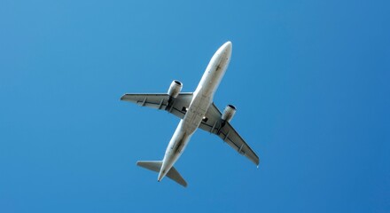 Airplane soaring in a clear blue sky
