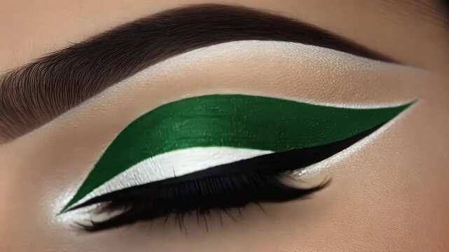 Close-up eye makeup, green and white