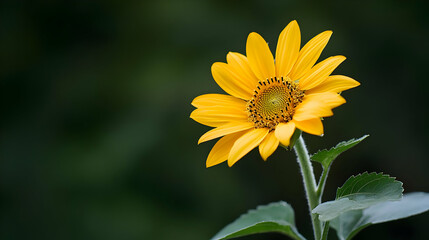 Bright Yellow Sunflower Against Dark Background
