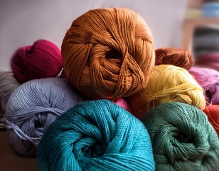 knitted multicolored product handmade selective focus