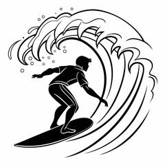 silhouette surfer riding wave dynamic pose